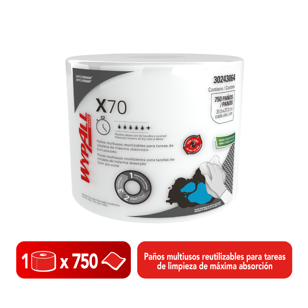 KCP PAÑOS WYPALL X70 Jumbo Paños de Limpieza 750 paños (30243064)